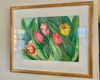 $195  Ann Brasfield Tulips watercolor 18.5" H x 21.5" W. 