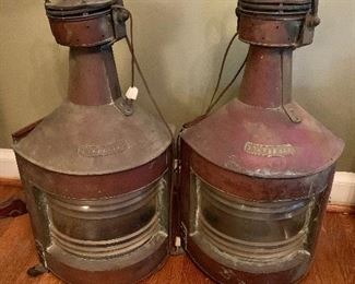 $695 - Pair of vintage ship's lanterns -  Each 28" H, 11" diam.