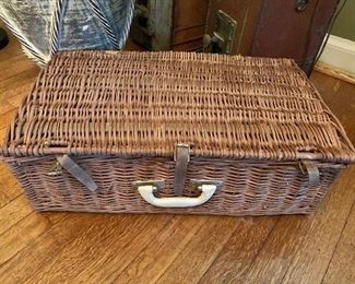 $120 - Vintage wicker picnic basket - 24" L, 14.5" W, 8" H.