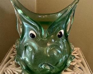 $45 Midcentury glass owl.  7" H, 6" diam.  