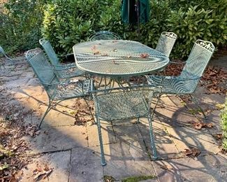 $900 - Vintage cast iron table with 6 chairs.  Table 72" L, 42" W, 30" H. 