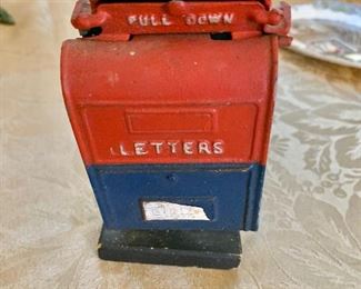 $25- Vintage mailbox bank.  5.25" H, 2.75" W. 
