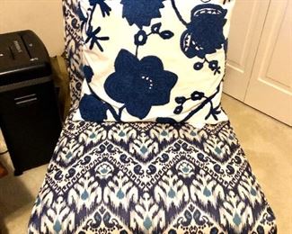 Pair blue/white armless chairs