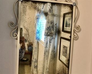 Small antiqued white iron mirror