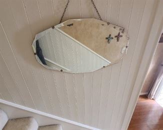 Vintage no frame mirror w/hanging chain