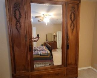 Antique large & wide wardrobe armoire with mirror