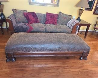 Wood frame couch 
➕
Extra long wood frame ottoman 