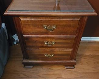 3 drawer glass top bedside table