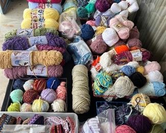 Yarn! Yarn! And more Yarn! Crochet and knitting needles.