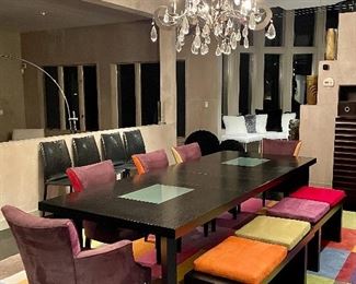 Item 3:  Dining Room Table - 112.5"l x 44"w x 29"h with (2) leaves: $895                                                                                                                   Item 243:  (2) Benches with Colored Cushions - 47.5"l x 15.75"w x 17"h:   $245/Ea                                                                                                                   