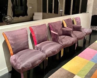 Item 244:  (2) Suede Armchairs - 25"l x 18"w x 34"h:   $445                                                                                                                     Item 245:  (3) Chairs - 22"l x 17.5"w x 34"h:  $225/Ea or $595 for all three