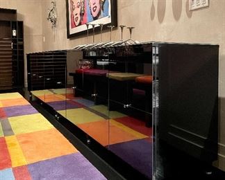 Item 13:  (2) Black Lacquer with Glass Top and Interior Shelves - 72.5"l x 20.5"w x 32"h:  $600/Ea or $1100/Both