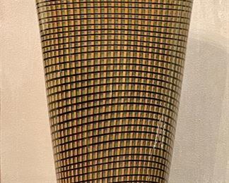 Item 87:  Art Glass Yellow and Black Check Vase:  $32
