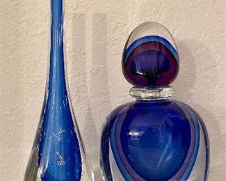 Item 119:  Murano Glass Vase (left) - 12":  $62                                                                     Item 120:  Heavy Decorative Art Glass (right) - 10": $42