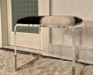 Item 31:  Lucite Side Bench with Cow Hide Top- 19.5"l x 16"w x 18.5"h:  $175