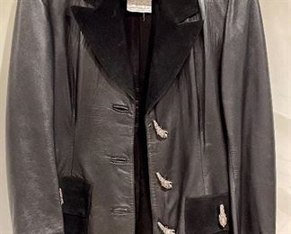 Item 220:  Valentino Leather Coat with Cheetah Head Buttons with matching 
leather pants (size 42):  $325