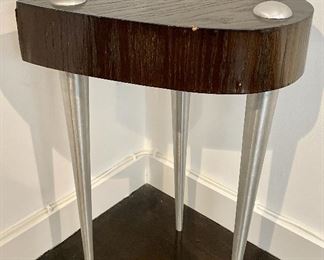Item 129:  Heart Shaped Side Table with Chrome Legs - (there are some condition issues with the veneer on this item) 17.5"l x 14.5"w x 23.5"h: $28