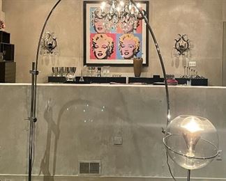 Item 153:  Chrome & Glass Arc Lamp - 19.5" x 90": $895