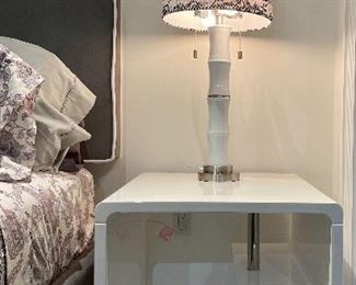 Item 38:  (2) Contemporary White Lacquer Side Tables - 23.75"l x 23.75"w x 22"h: $225/Ea