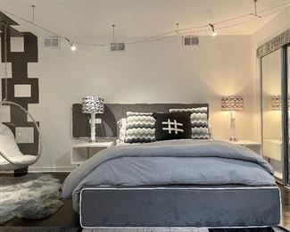 Item 36:  Queen bed with Contemporary Stylized Suede Platform Bed- Neutral Colors:  $445