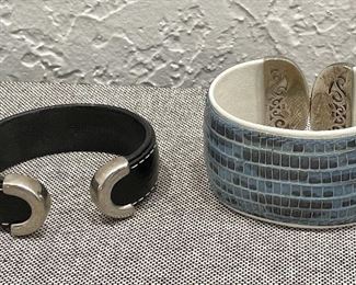 Item 171:  Leather & Sterling Cuff (left):  $32                                                                 Item 172:  Genuine Lizard & Sterling Cuff (right): SOLD
