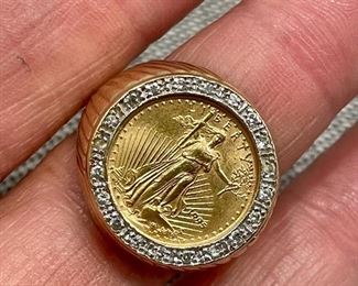 Item 176:  14K Ring with Diamonds and 1995-W Gold American Eagle $5 Coin:  $695