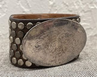 Item 178:  Studded Leather Bracelet with Silver Shield: $44