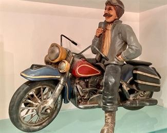 Item 195:  "Motorcycle Rider" Sculpture - 18" x 13.5":  $95