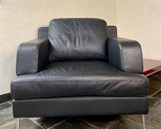 Item 54:  Gamma Arredamenti Black Leather Arm Chair with Chrome Legs - 38"l x 24"w x 32"h:  $745