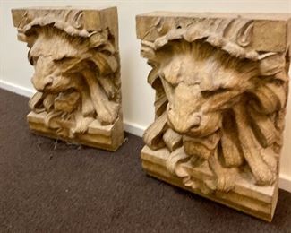 Item 202:  (2) Carved Lion Heads:  $195/Pr.