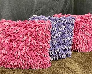 Item 239:  Three Shaggy Pillows, 2 Pink and One Purple: $45