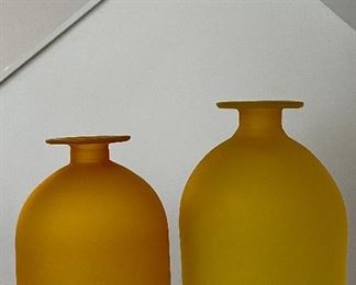 Item 240:  Pair of Yellow Frosted Vases, Made in Mexico: $28 for pair