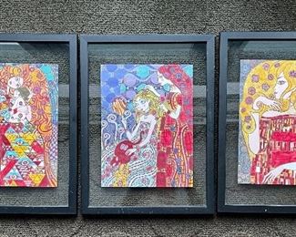 Item 242:  Whimsical Pen Art Floating Framed Drawings:  $34 each