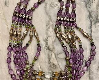 Item 167:  Multi-Strand Purple and Amber Necklace: $24 
