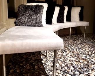 Item 255: (2) White Curved Benches with Chrome Legs (pillows sold separately) - 67"l x 25"w x 18.5"h: $395 ea