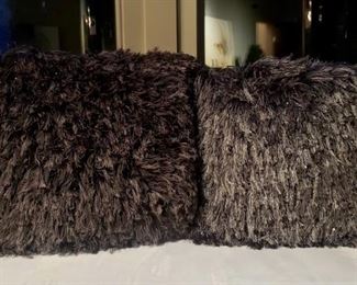 Item 256: (2) Faux Fur Black Pillows: $44