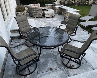Item 266:  Outdoor Glass Top Table with 4 Swivel Chairs: $425