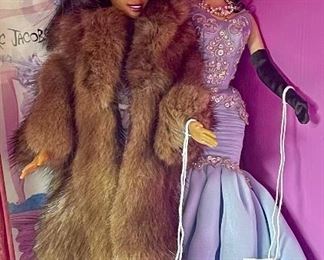 Item 273:  Barbie with Fur Coat (left):                                                 Item 274:  Barbie with Blue Gown (right):