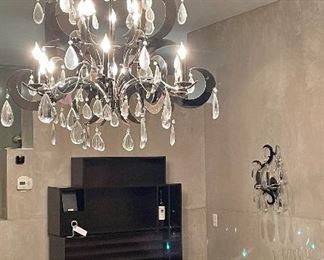 Item 285:  Laser Cut Stainless Steel and Crystal Chandelier: $2550