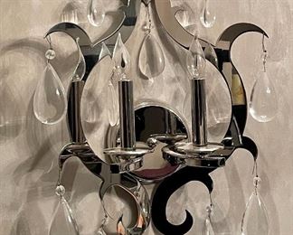 Item 293:  (2) Laser Cut Stainless Steel and Crystal Sconces:  $495/Pair