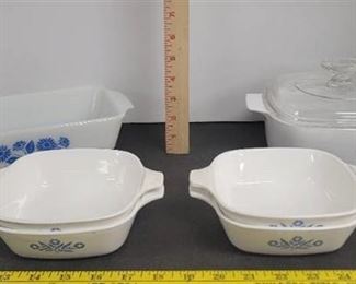 Vintage corning ware petite pans, loaf pan dish & casserole dish