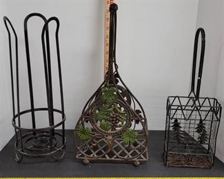 Metal wine basket, paper towel holder, & metal basket