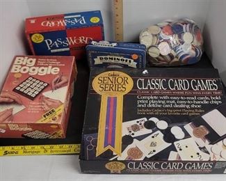 Big boggle, classic card games, poker chips, dominoes & password