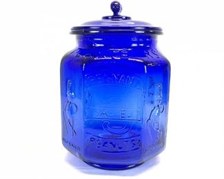 Vintage Pennant Salted Peanuts Cobalt Blue Store Display Cookie Jar