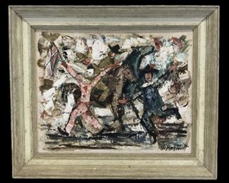 Listed Louisiana Artist Maggie Hartnett Signed Oil Painting "Clowns"