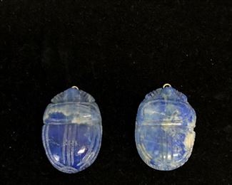 Carved Blue Lapis Lazuli Scarab Beetle Pendants