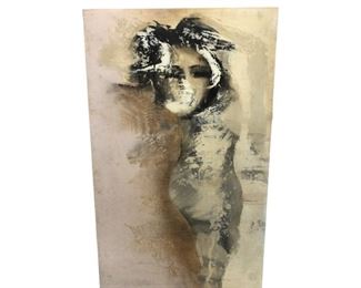 Mil Lubroth Signed Abstract Female Figure Painting Oil On Canvas, 1965