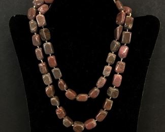 Pink Rhodonite Beaded Necklace With 14k Gold Clasp
