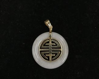 Silver & Light Green Celadon Jade Asian Pendant