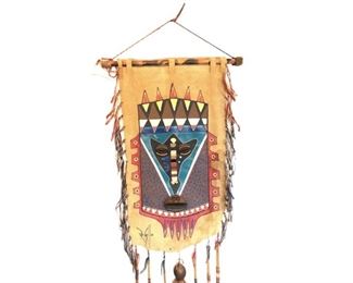 Tribal Leather Hand Painted Tapestry Signed, Resello